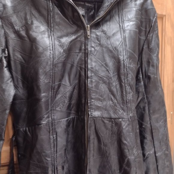 100% Genuine Italian Stone Leather Patchwork Black Coat XL - Picture 2 of 13